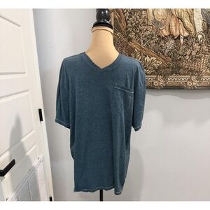 PD&C Shirt Mens 2XL Blue V Neck Short Sleeve Chest Pocket Soft Knit Casual